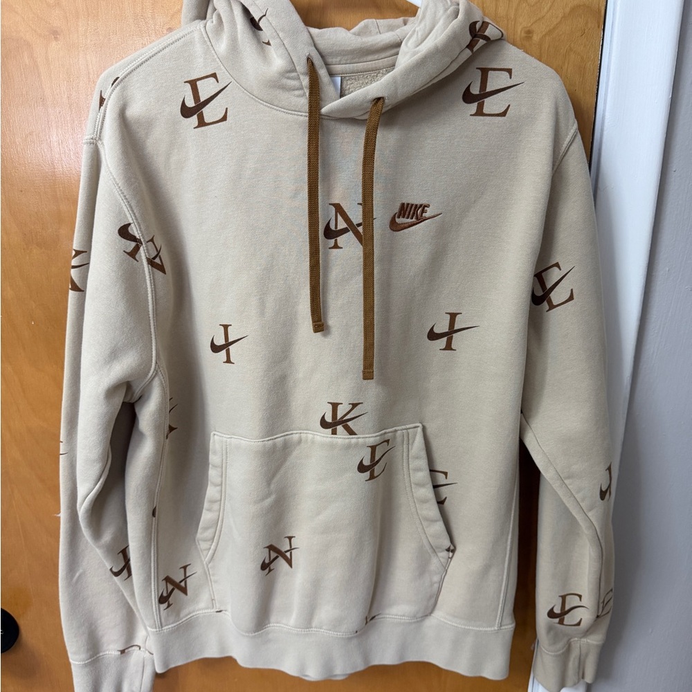 Nike Monogram Hoodie Beige Tan All-Over Logo Pullover Sweatshirt Men’s
